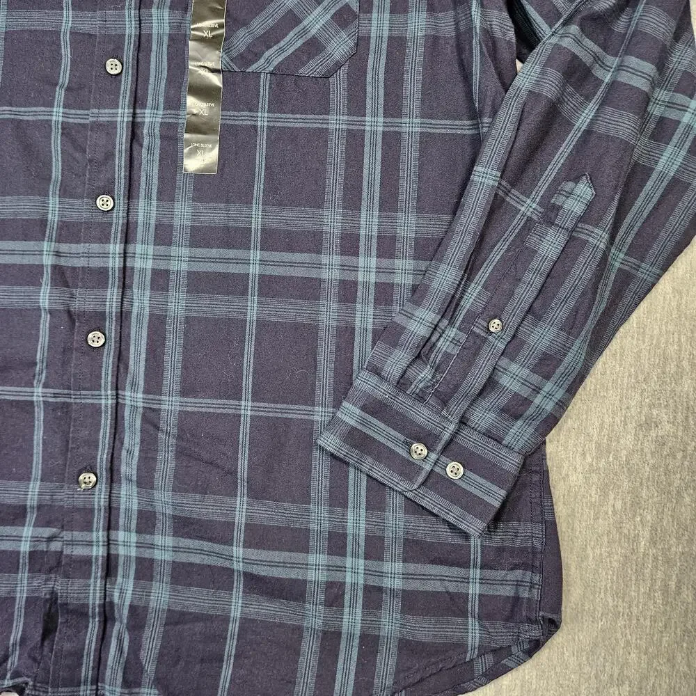 Banana Republic Shirt Mens XL Blue Plaid Flannel Button Up Long Sleeve